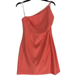 Y2K Laundry by Shelli Segal Dress 10 Coral Pink One Shoulder Side Zip Party FLAW